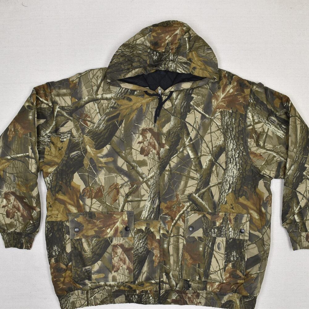 Outfitters Ridge Men Bomber Jacket Quilt Lined Cotton Brown Size 2XL Camouflage